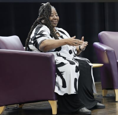 Loretta Ross on stage at speaking event in 2025
