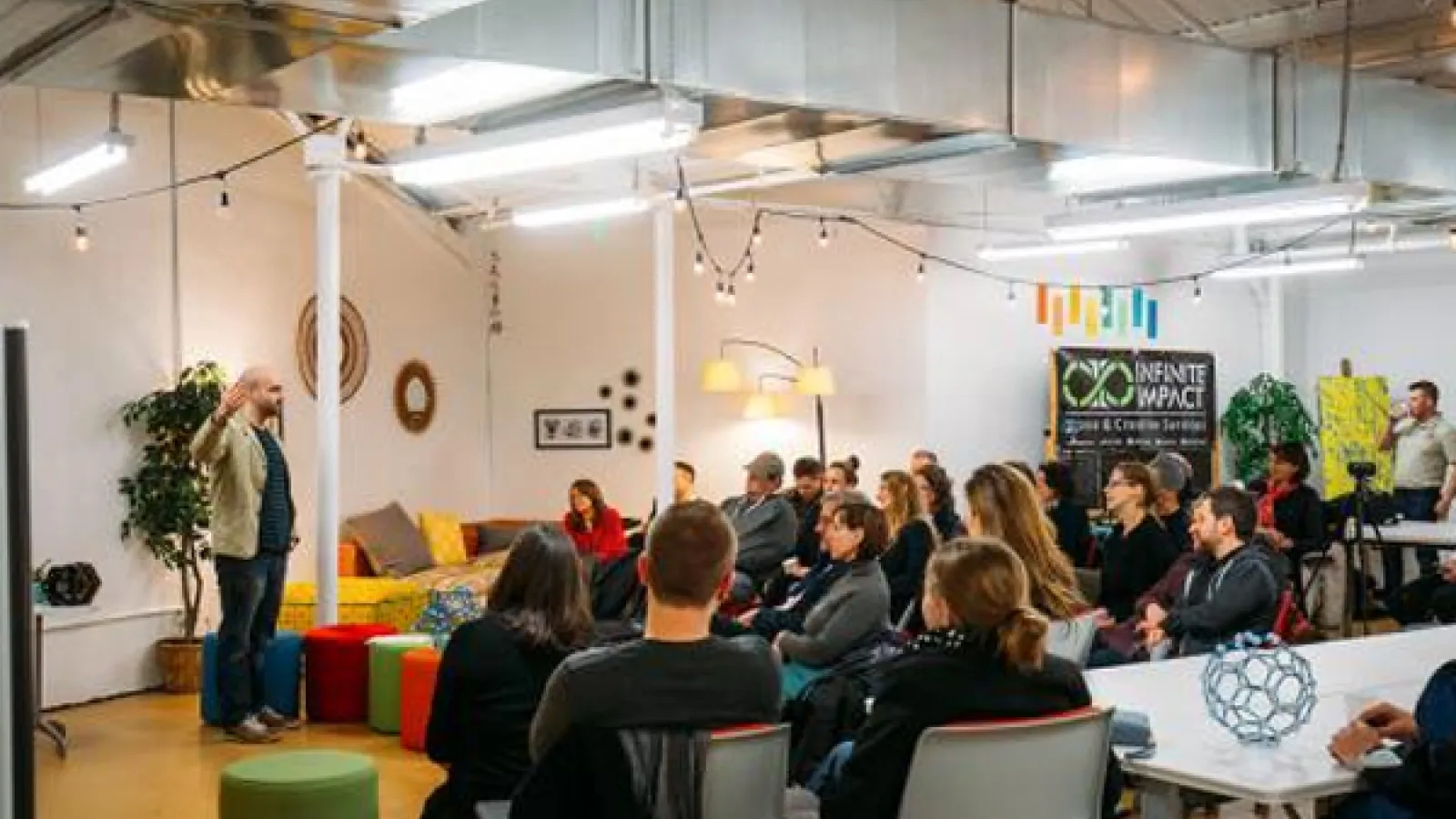 Person giving a presentation at the STEAM Factory.