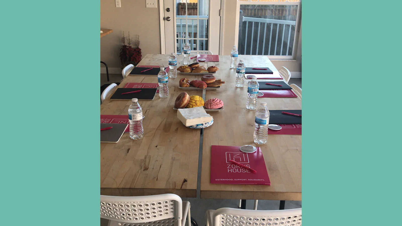 Table setting of packets and refreshments for retreat