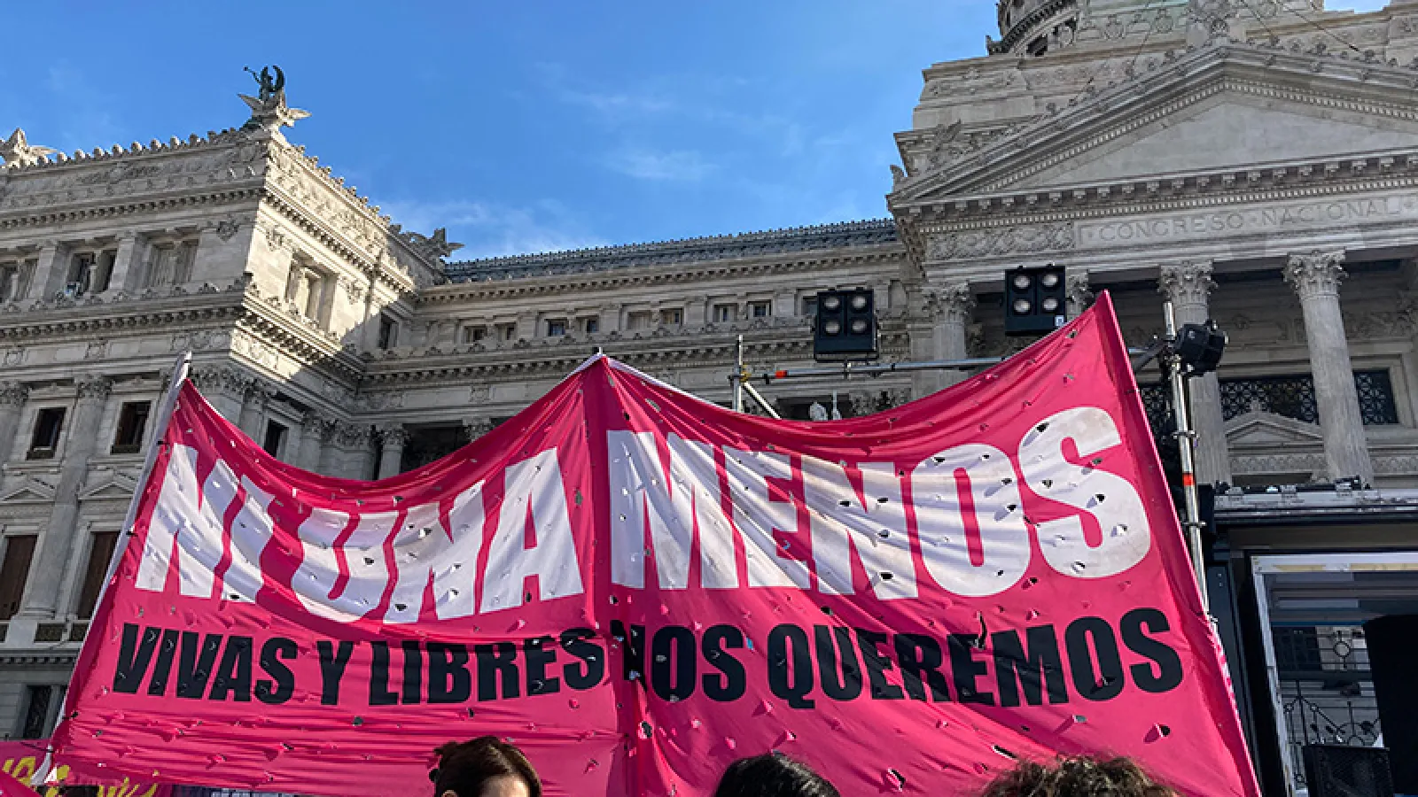 Ni Una Menos sign at feminist demonstration