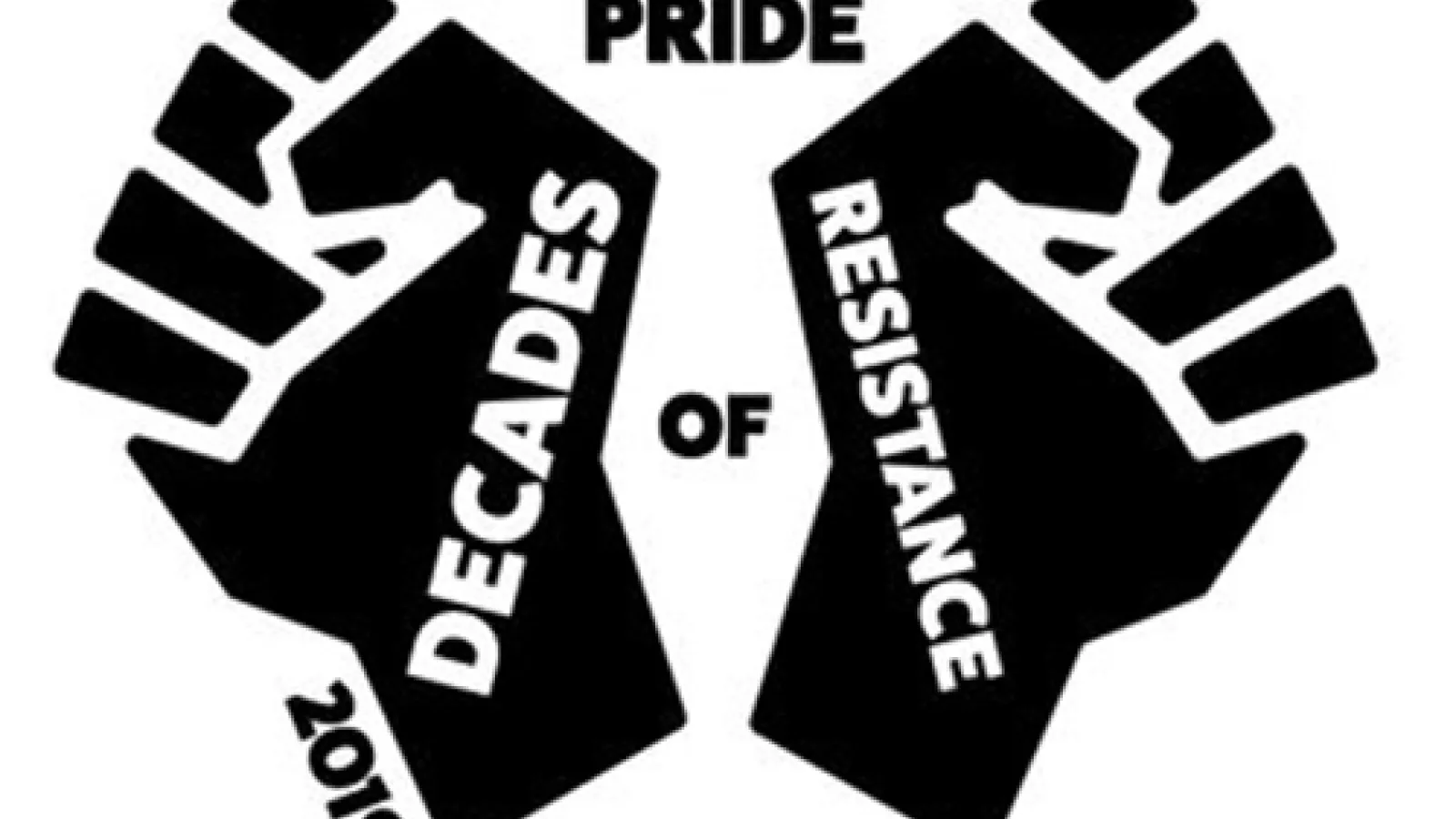 Community Pride 2019 Logo- Two fists with "Decades of Resistance" written