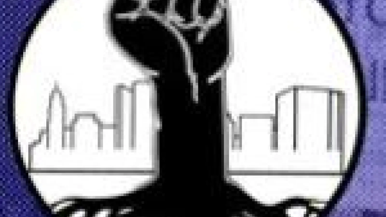 A tree-like rooted black power fist growing from the ground with the Columbus skyline in the background.
