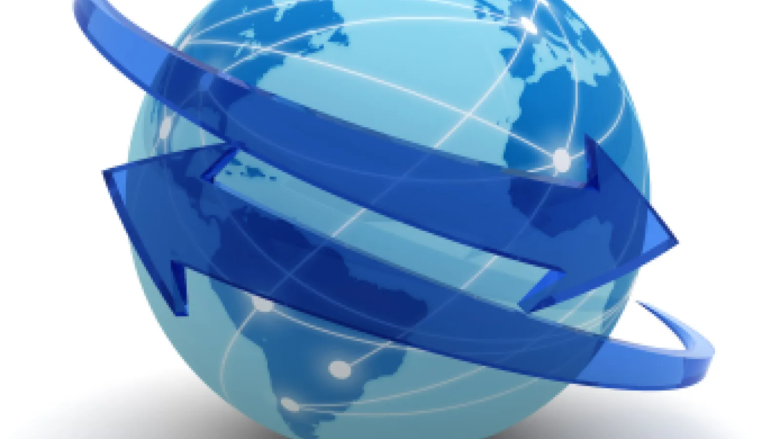 Animated earth with arrows and connecting lines across the globe.