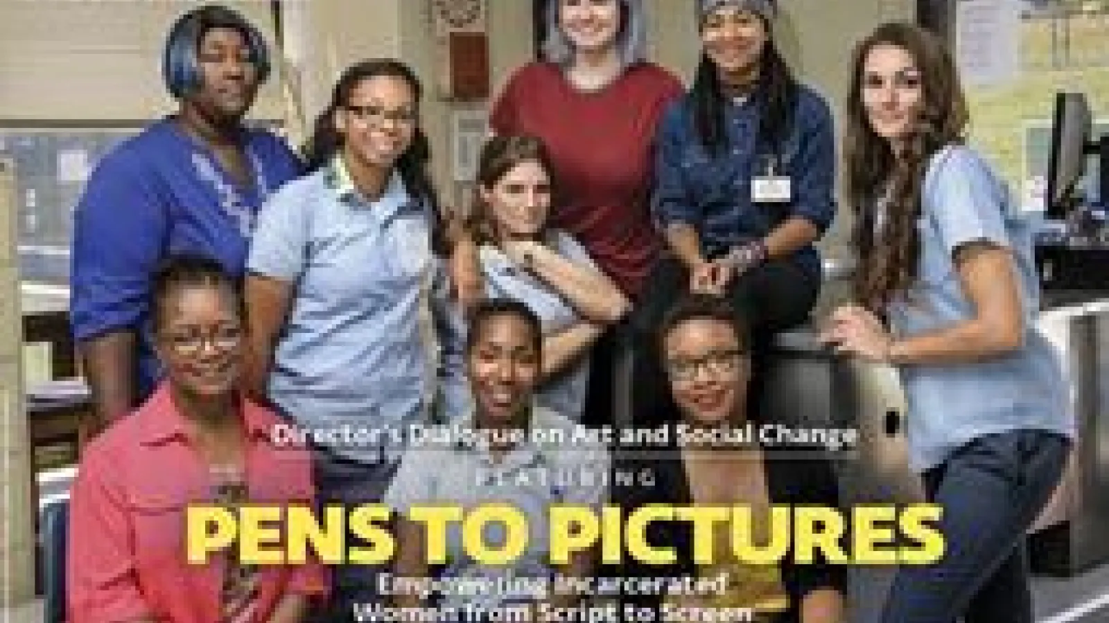 Nine members of the Arts Center taking a group photo.