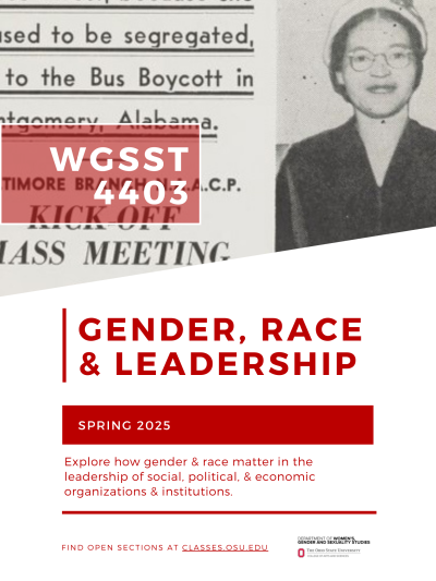 Flyer advertising WGSST 4403 - Gender, Race & Leadership