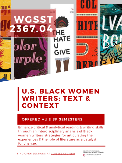 WGSST 2367.04: Black Women Writers: Text & Context course flyer and description