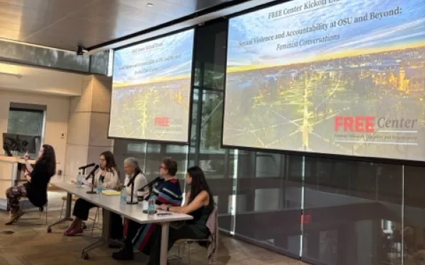 The four-person morning panel at the FREE Kick-off event.