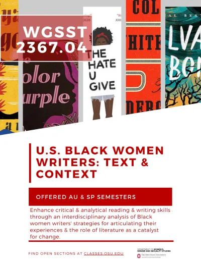 WGSST 2367.04: Black Women Writers: Text & Context course flyer and description