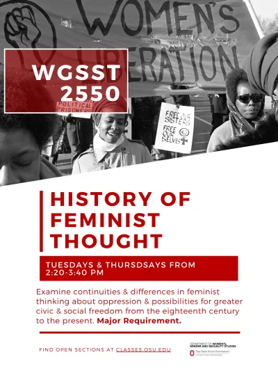 WGSST 2550: Historical Feminist Thought course flyer and description