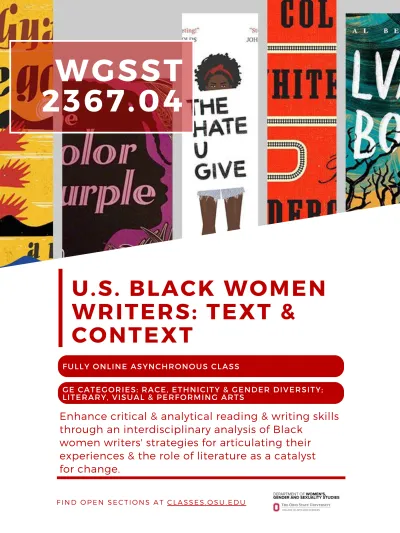 WGSST 2367.04: U.S. Black Women Writers course flyer and description