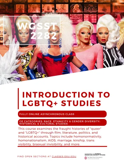 WGSST 2282: Intro to LGBTQ+ Studies course flyer and description