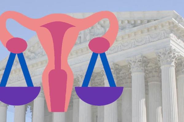 Uterus holding scales of justice