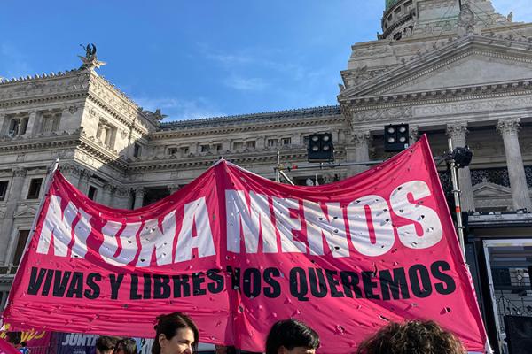 Ni Una Menos sign at feminist demonstration