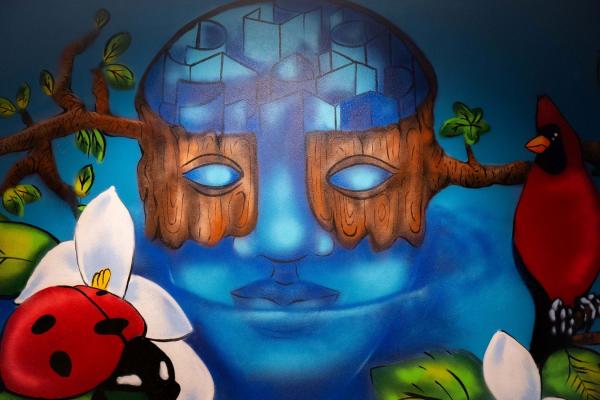 Photo of mural on wall of foyer in WGSS department suite
