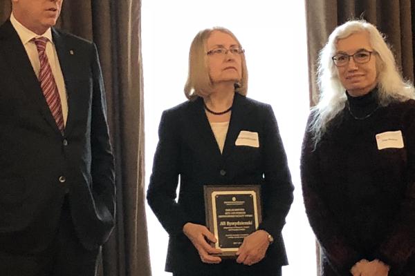 Dr. Bystydzienski accepting her award.