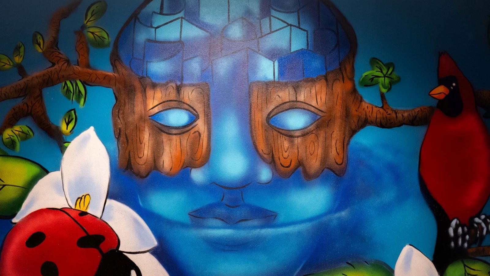 Photo of mural on wall of foyer in WGSS department suite