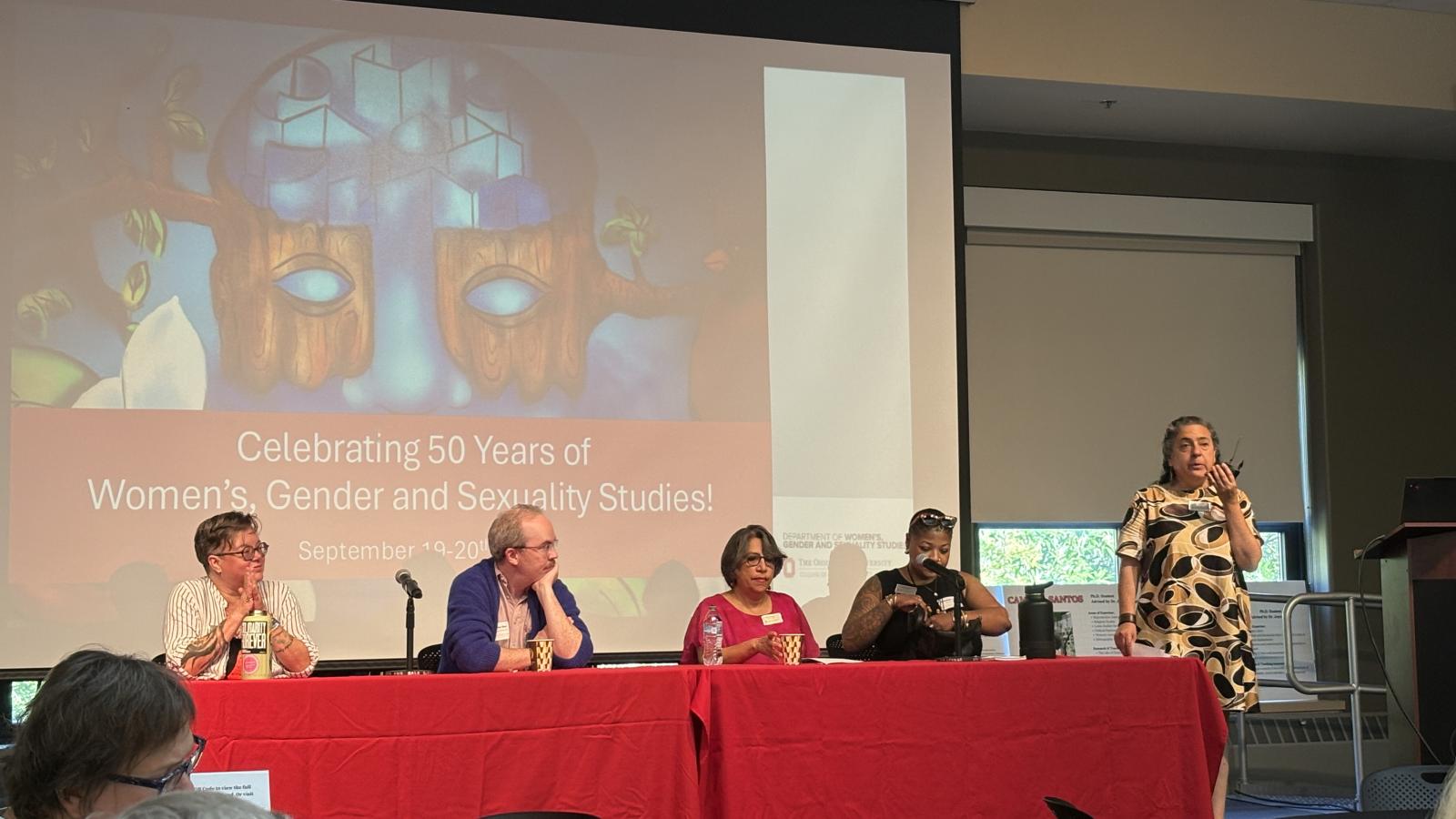 Panelists on stage during panel titled, WGSS Alumni in Academia