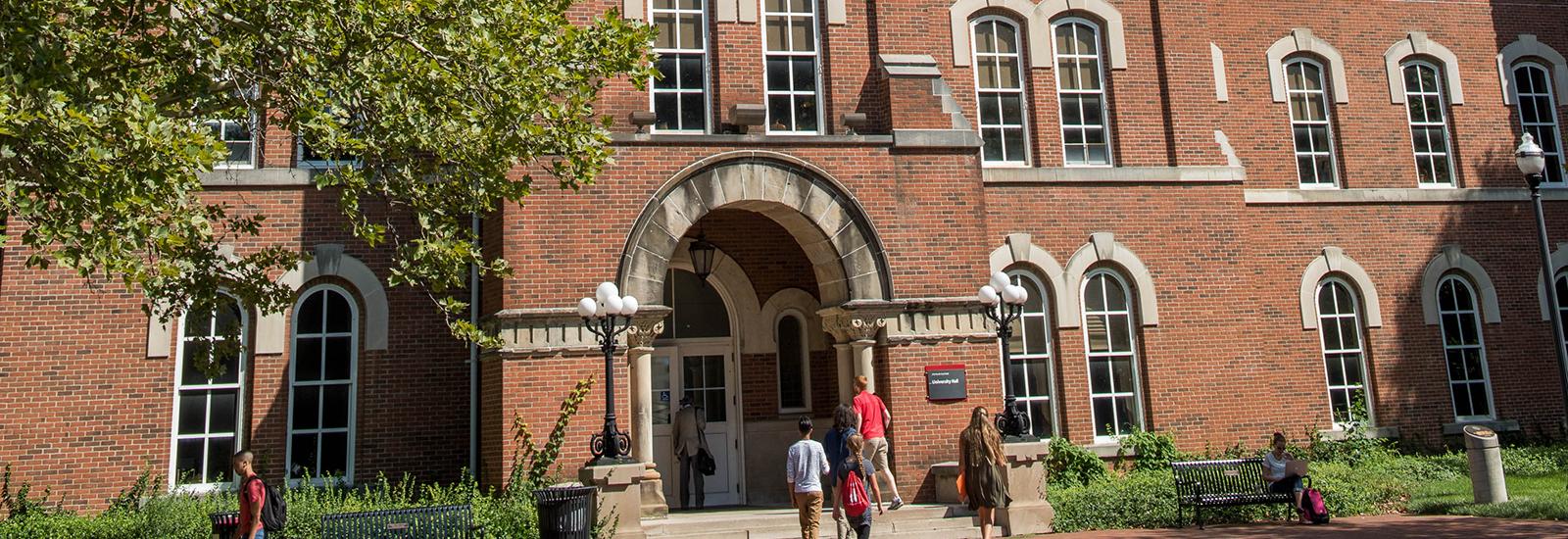 University Hall with people walking in front